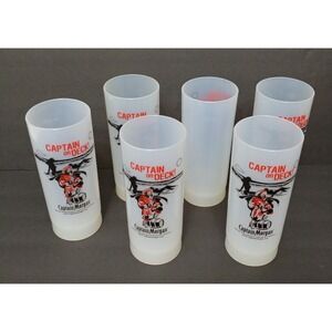 Vintage Captain Morgan Rum Captain On Deck Beach Plastic 12 Oz Glasses Lot of 6